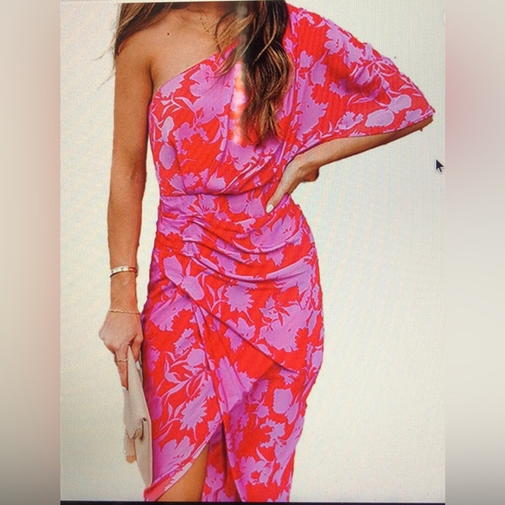 Amazon Beautisun One Shoulder Floral Print Ruched Midi Dress. Size L - Picture 1 of 10